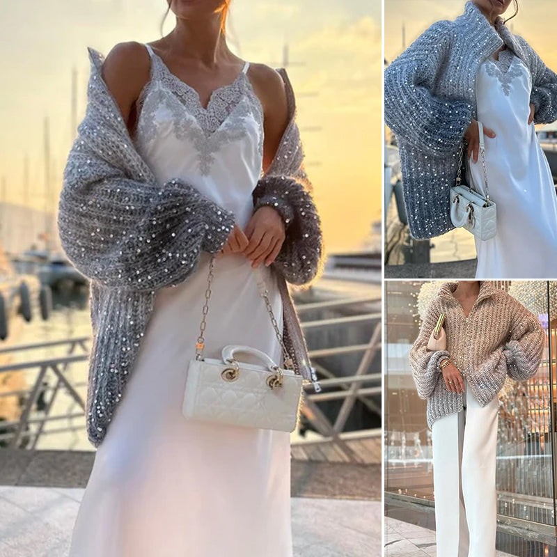 Giacca a maglione lavorato a maglia con paillettes uniche