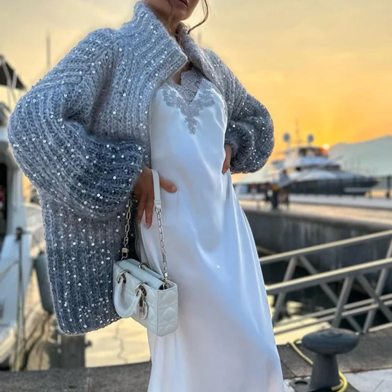 Giacca a maglione lavorato a maglia con paillettes uniche