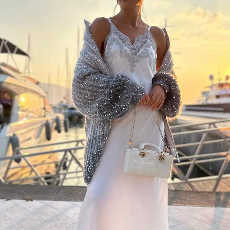 Giacca a maglione lavorato a maglia con paillettes uniche